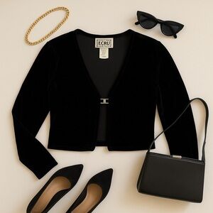 Vintage Y2K Black Stretch Velvet Cardigan – Size L